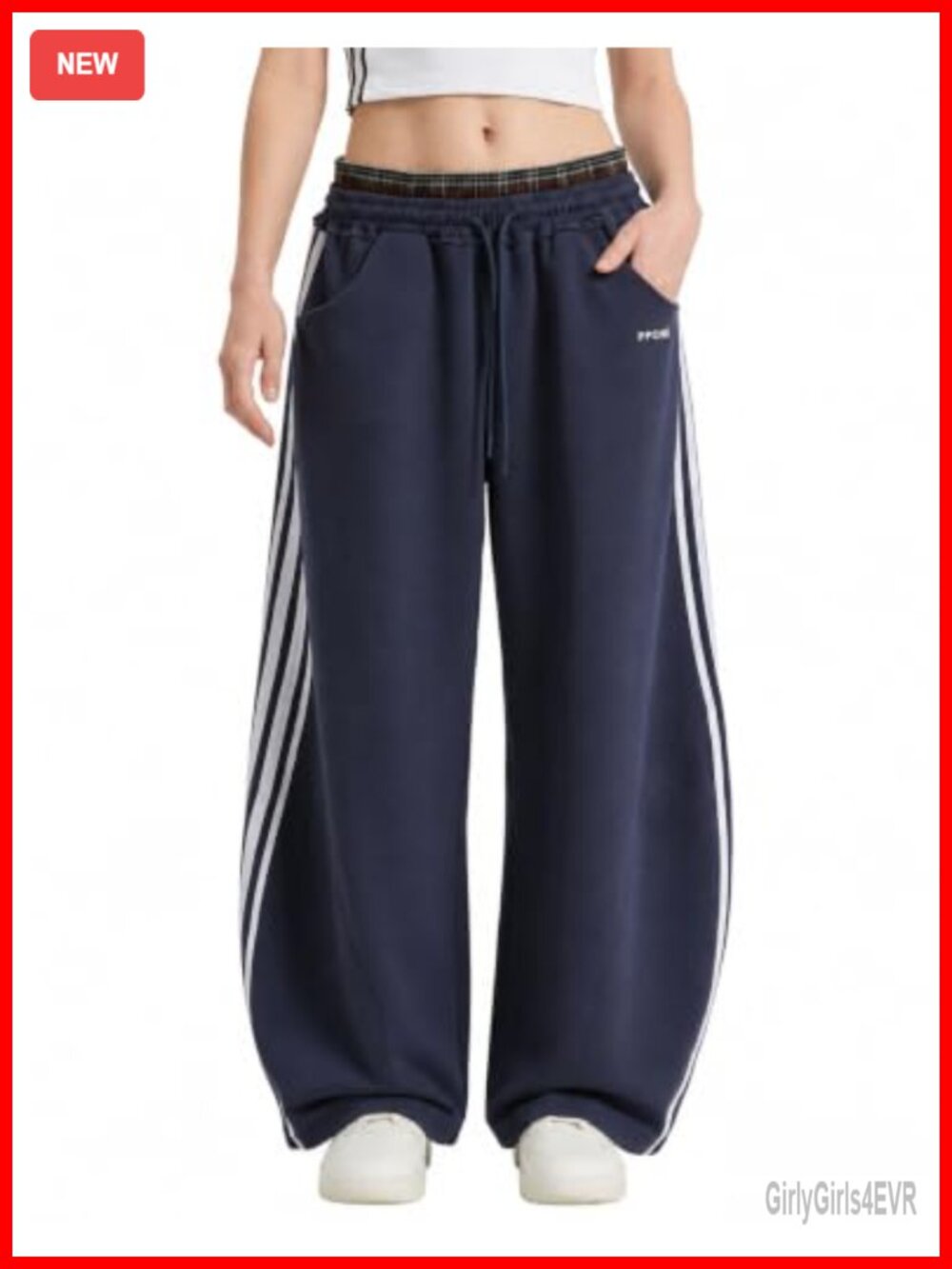 Baggy Barrel Sweatpants Plaid Waist Double Waist Striped Wide Leg